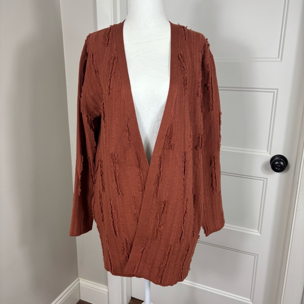 Miss Me Fringe Open Front Long Cardigan Size M